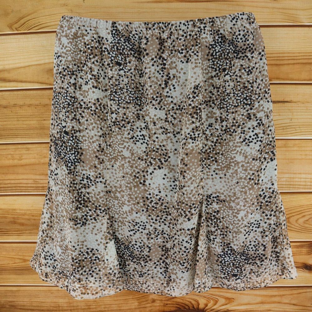 J.B.S. Skirt Womens Plus Sz 30W Brown Geometric Dots Lined Elastic Waist Pleated